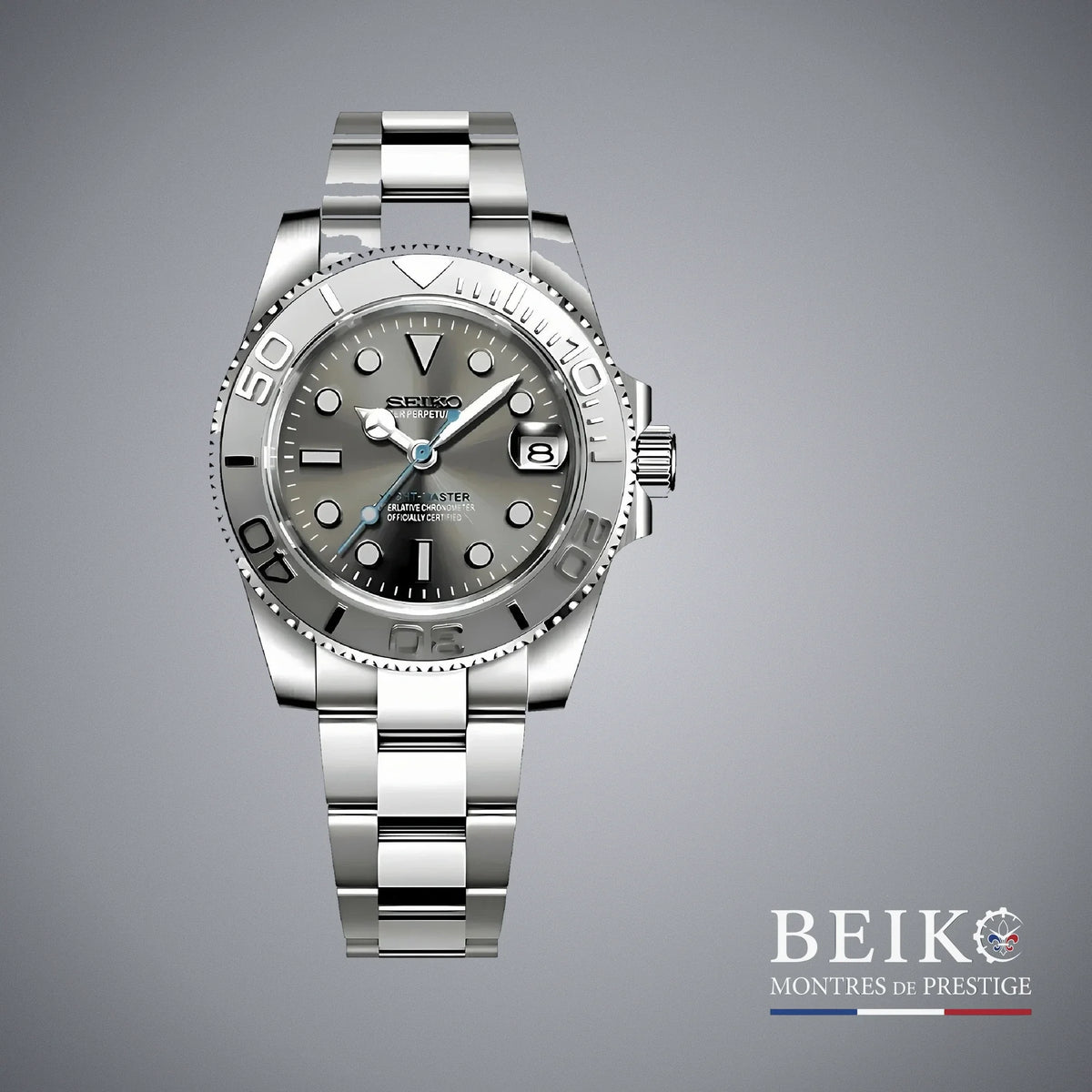 Seiko Mod Yacht-Master, boîtier acier gris — montre automatique NH35, verre saphir, boîtier acier, Beiko