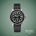 Seiko Mod Yacht-Master, bracelet silicone boîtier argent noir argent — montre automatique NH35, verre saphir, boîtier acier, Beiko