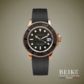 Seiko Mod Yacht-Master, bracelet silicone boîtier or rose noir — montre automatique NH35, verre saphir, boîtier acier, Beiko